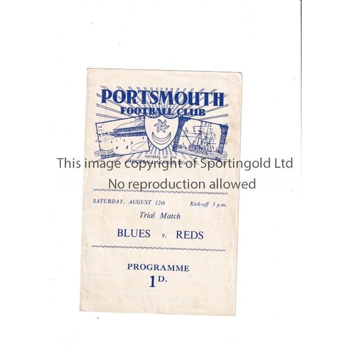 1483 - PORTSMOUTH     Programme for the Trial Match, Blues v Reds 12/8/1950, slight horizontal crease.    G... 