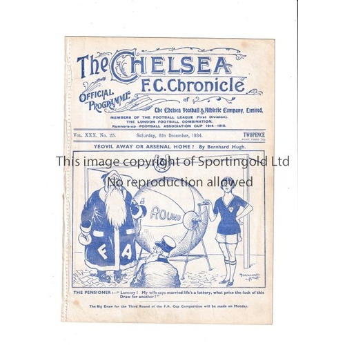 1487 - CHELSEA     Programme for the home League match v Liverpool 8/12/1934, ex-binder.    Generally good