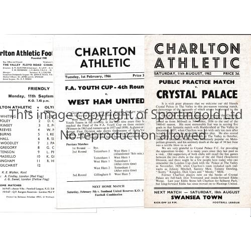 1489 - CHARLTON ATHLETIC      Five home programmes v C. Palace 11/8/1962 Fulham 16/8/1965, Olympic XI 11/9/... 