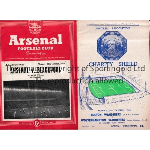 1495 - CHARITY SHIELD 1953 & 1958     Programme for Arsenal at home v Blackpool 12/10/1953, slight vertical... 