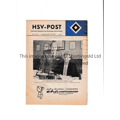 1499 - MANCHESTER UNITED      Official programme for the away Friendly v Hamburg SV 12/8/1959, very slightl... 