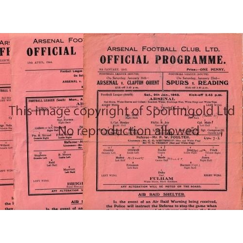 156 - ARSENAL      Three single sheet home programmes v Fulham 9/1/43 team changes & scores, v Brighton & ... 