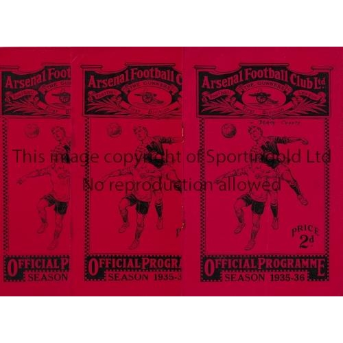 157 - ARSENAL     Three home programmes  v Derby County 9/11/35, name on cover and staples rusted away, Wo... 