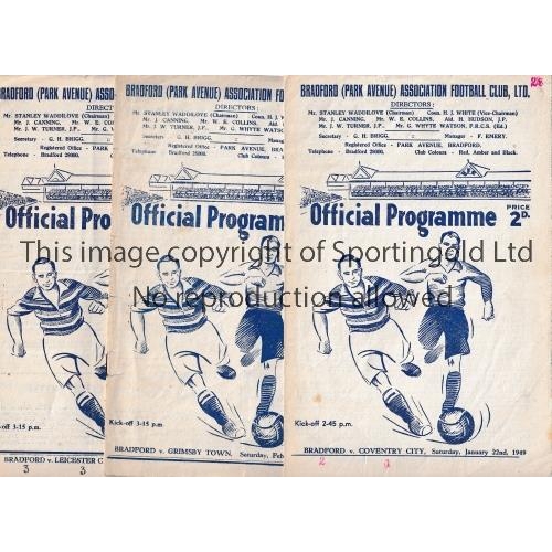 168 - BRADFORD PARK AVENUE      Six home programmes for 1948/49 season v Coventry, Grimsby, Leicester City... 