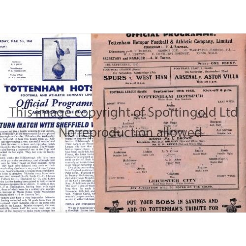 177 - TOTTENHAM HOTSPUR    Forty home programmes including v Leicester City 12/9/45, faint team changes an... 