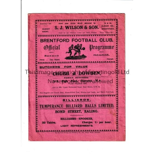 185 - BRENTFORD          Programme for the home League match v Bolton Wanderers 3/11/34, staple removed, s... 