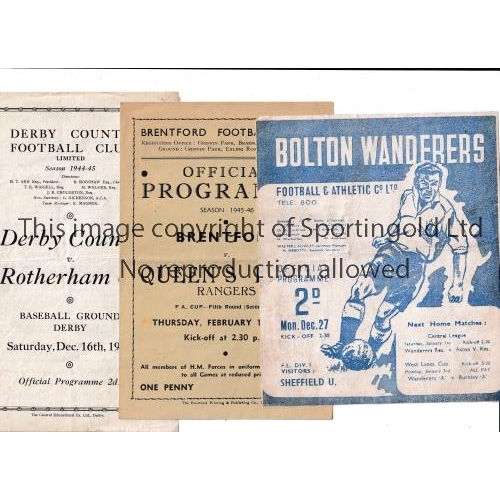 191 - 1940'S FOOTBALL PROGRAMMES       Ten programmes including Arsenal v Wolves 3/12/49, Bolton v Sheff U... 