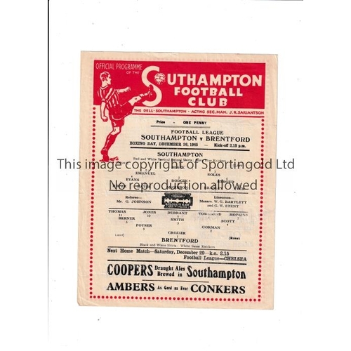 194 - SOUTHAMPTON      Single sheet programme for the home FL South match v Brentford 26/12/45.      Gener... 