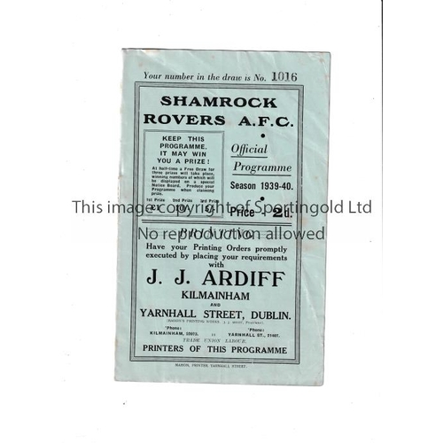 202 - SHAMROCK ROVERS      Programme for the home League match v Sligo Rovers 28/1/1940, slight horizontal... 