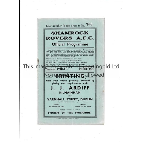 204 - SHAMROCK ROVERS      Programme for the home FAI Cup tie v Brideville 2/3/1941, very slight vertical ... 