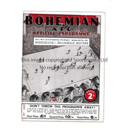 226 - BOHEMIANS V SHAMROCK ROVERS 1943 CUP      Programme for the FAI Cup tie at Bohemians 6/2/1943, Volum... 