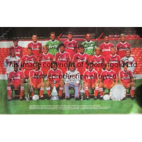 234 - LIVERPOOL AUTOGRAPHS 1990/1       A large colour team group poster with the Championship Trophy and ... 