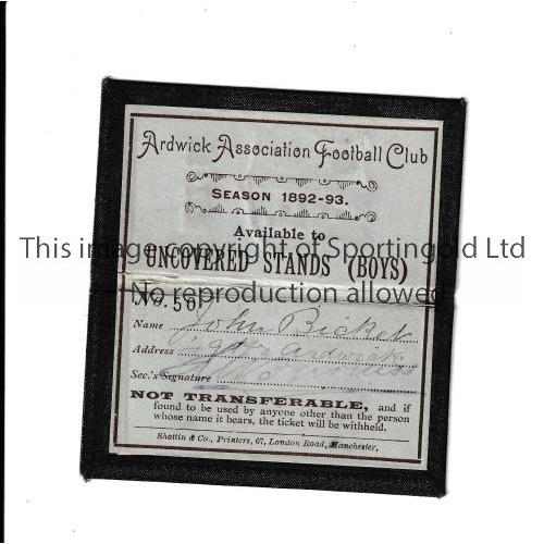 242 - ARDWICK ASSOCIATION F.C. / MANCHESTER CITY      Season ticket card for season 1892-93 available to U... 