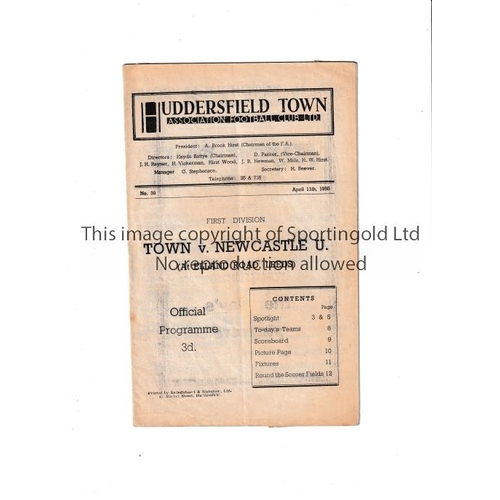 26 - NEUTRAL AT LEEDS UNITED     Programme for Huddersfield Town at home v Newcastle United 11/4/1950 whi... 