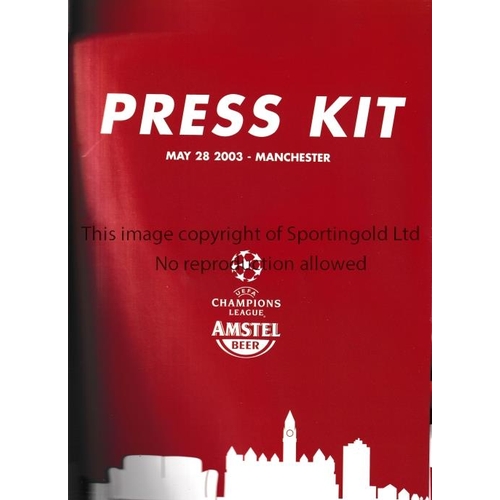 261 - 2003 CHAMPIONS LEAGUE FINAL       Official Amstel Press Kit in folder with Metrolink pass, map, Pres... 