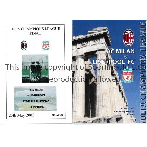 268 - 2005 & 2007 CHAMPIONS LEAGUE FINALS     English pirate programmes issued for both Liverpool v AC Mil... 