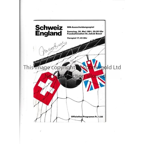 277 - MATT BUSBY AUTOGRAPH      Programme for Switzerland v England 1981 signed on the front cover by the ... 