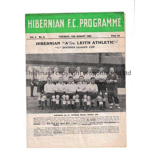 28 - HIBERNIAN V LEITH ATHLETIC 1950     Programme for the League Cup tie at Hibs 15/8/1950, score on the... 