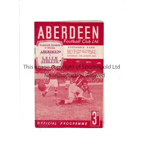 29 - ABERDEEN V LEITH ATHLETIC 1949     Programme for the League match at Aberdeen 13/8/1949, slightly cr... 