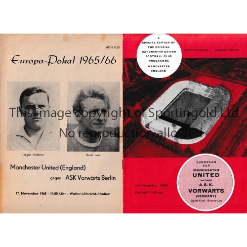 319 - MANCHESTER UNITED     Six programmes for home and away European matches in 1965/6 season v Vorwaerts... 