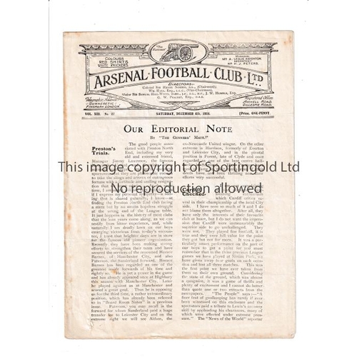 32 - ARSENAL     Programme for the home League match v Preston North End 6/12/1924, tiny holes at the top... 