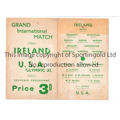 325 - IRELAND V U.S.A. OLYMPIC XI 1948      Pirate souvenir programme for the match at Windsor Park, Belfa... 