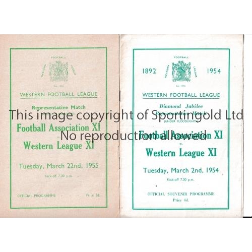 327 - F.A. XI V WESTERN LEAGUE XI AT BRISTOL CITY       Two programmes, 2/3/1954, very slightly creased, s... 