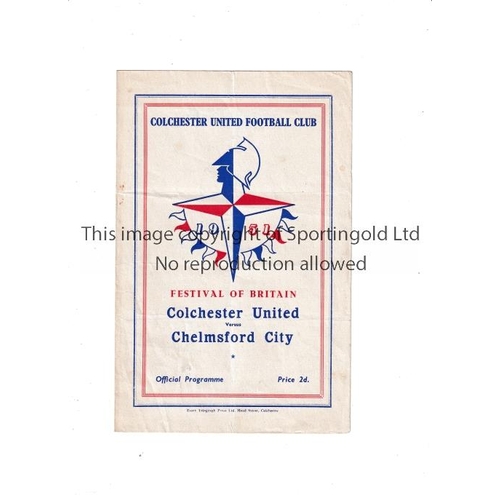 329 - COLCHESTER UNITED V CHELMSFORD CITY 1951 / FESTIVAL OF BRITAIN       Programme for the match at Colc... 