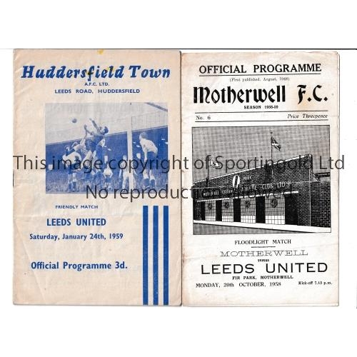 342 - LEEDS UNITED     Two programmes for away Friendlies in 58/59 season v Motherwell, horizontal folds a... 