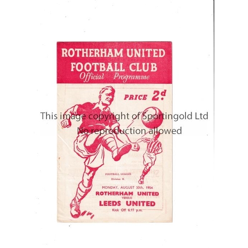 343 - LEEDS UNITED     Programme for the away League match v Rotherham 30/8/1954, very slightly creased an... 