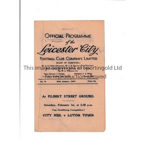 344 - LEICESTER CITY V BRENTFORD      Programme for the FA Cup tie at Leicester 30/1/1947.    Generally go... 