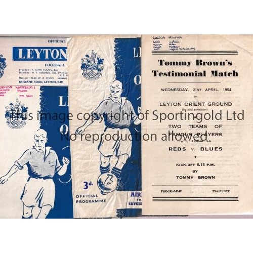 345 - LEYTON ORIENT   Five home programmes: 1950/1 Ledger Ritson Testimonial, writing on the cover and tea... 