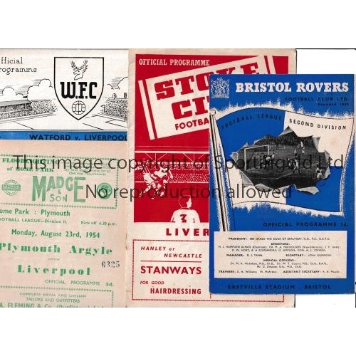 348 - LIVERPOOL    Seven away programmes for season 1954/5 v Plymouth, Bristol Rovers, Stoke, Luton, Watfo... 