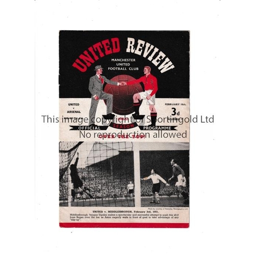 352 - MANCHESTER UNITED      Programme for the home FA Cup tie v Arsenal 10/2/1951.    Good