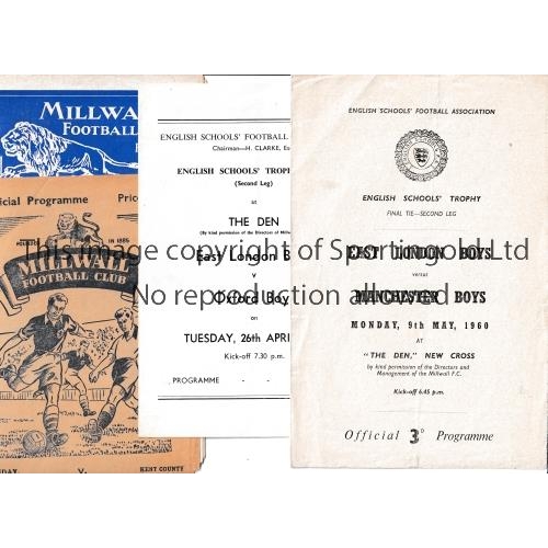 356 - MILLWALL     Four programmes for matches at Millwall v Charlton Kent CCC Final 1955, small paper los... 