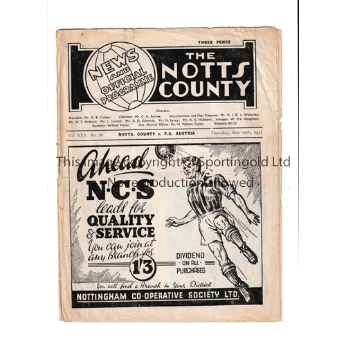 363 - NOTTS. COUNTY / FESTIVAL OF BRITAIN      Programme for the home match v FC Austria 10/5/1951 Festiva... 