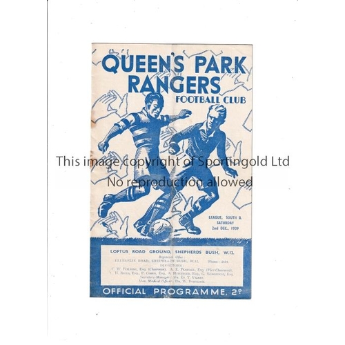 365 - CHELSEA      Programme for the away Football League South B match v Q.P.R 2/12/1939, slight vertical... 