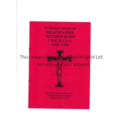 372 - MATT BUSBY ORDER OF SERVICE     Original Order of Service for Matt Busby's service at Chorlton Cum H... 