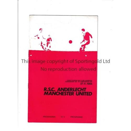 378 - 1968 ANDERLECHT V MANCHESTER UNITED   Programme for the European Cup game in Belgium dated 27/11/68.... 