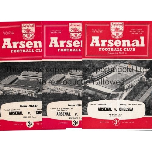 38 - ARSENAL V CHELSEA      Three programmes for matches at Arsenal, 55/6 Combination, scores entered, 59... 