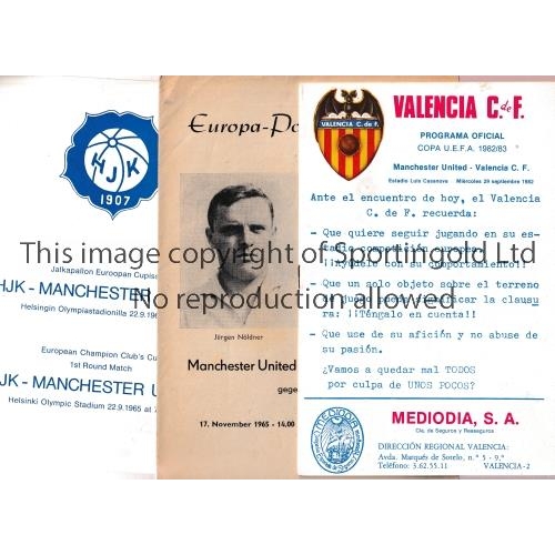 384 - MANCHESTER UNITED   Five programmes for Manchester United away games at HJK Helsinki on 22/9/65, Vor... 