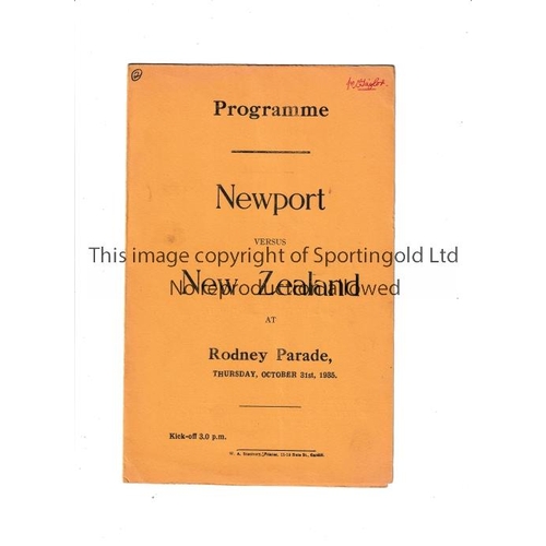 394 - RUGBY UNION 1935 NEWPORT V NEW ZEALAND ALL BLACKS     A four page card programme by Stanbury at Newp... 