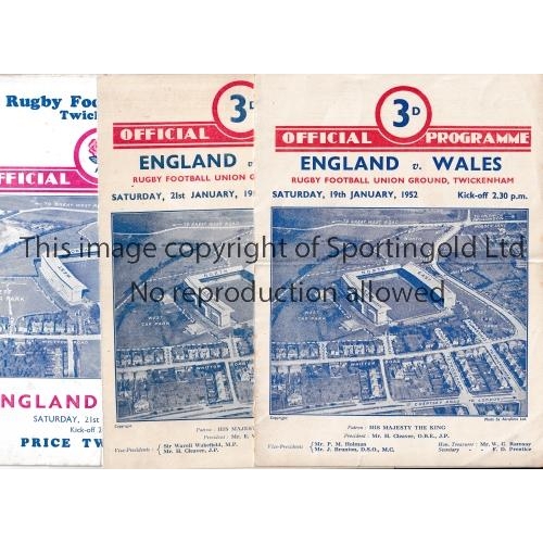 406 - RUGBY UNION ENGLAND V WALES   Three programmes for the games at Twickenham on 21/1/39 fold slight te... 