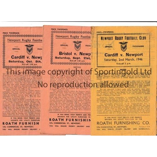 407 - RUGBY UNION / NEWPORT   Twenty nine programmes for the games at Newport against 2/3/46 Cardiff, 21/9... 