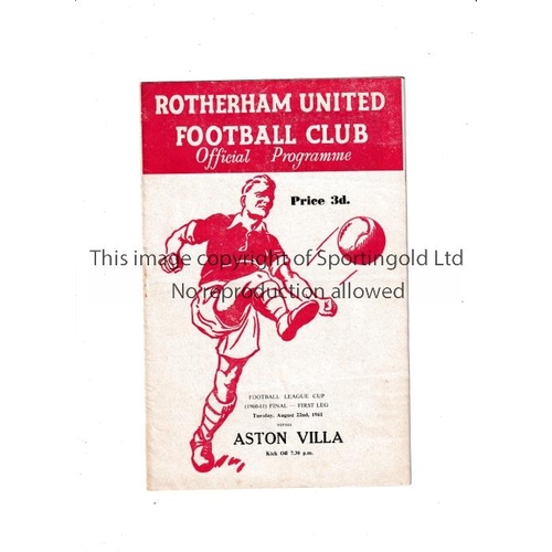 408 - 1961 LEAGUE CUP FINAL     Programme for the first leg at Rotherham United v Aston Villa, very slight... 