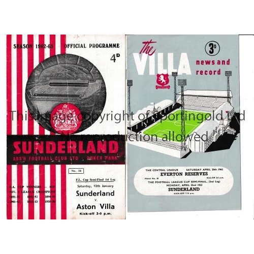 420 - 1963 LEAGUE CUP SEMI-FINAL    Two programmes for the first leg at Sunderland v Aston Villa, creased ... 