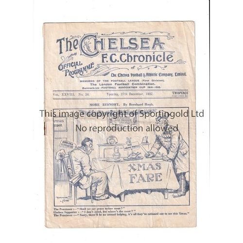 50 - CHELSEA     Programme for the home League match v Liverpool 27/12/1932, slight horizontal crease, te... 