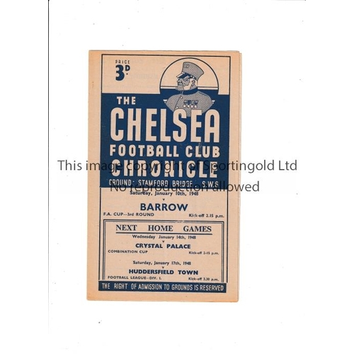 51 - CHELSEA     Programme for the home FA Cup tie v Barrow 10/1/1948 FA Cup.    Good