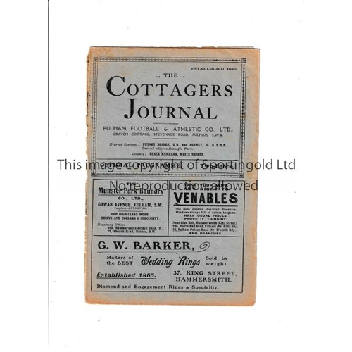 7 - FULHAM V SOUTHAMPTON 1925     Programme for the League match at Fulham 10/5/1925, wear along the spi... 