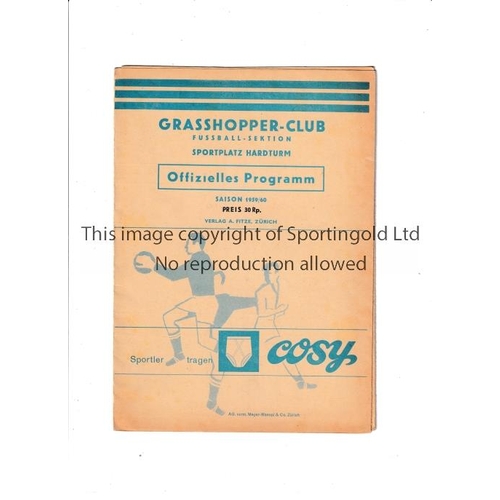 78 - ARSENAL   Programme for the away Friendly v Grasshoppers / Young Boys Combined in Switzerland 7/5/60... 